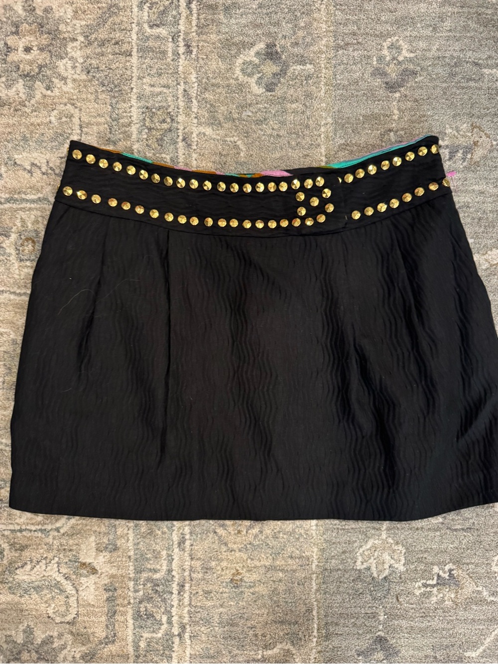 Milly Black Mini Skirt with Gold Studded Waist
